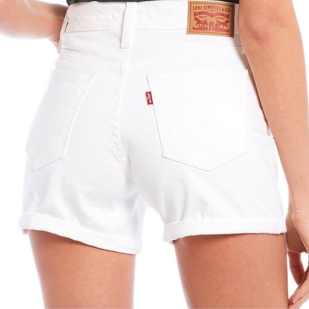 Levi's Mid Length Shorts Rolled Cuff Hem White Denim Jean Shorts Levi Strauss